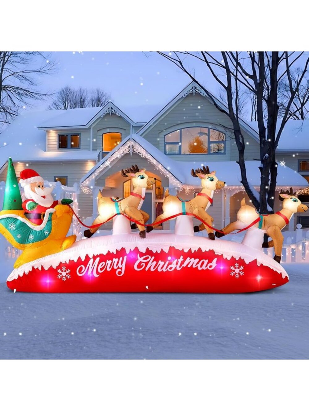 10 FT Santa Sleigh & Reindeer Christmas Inflatable Yard Decor - Festive Holiday